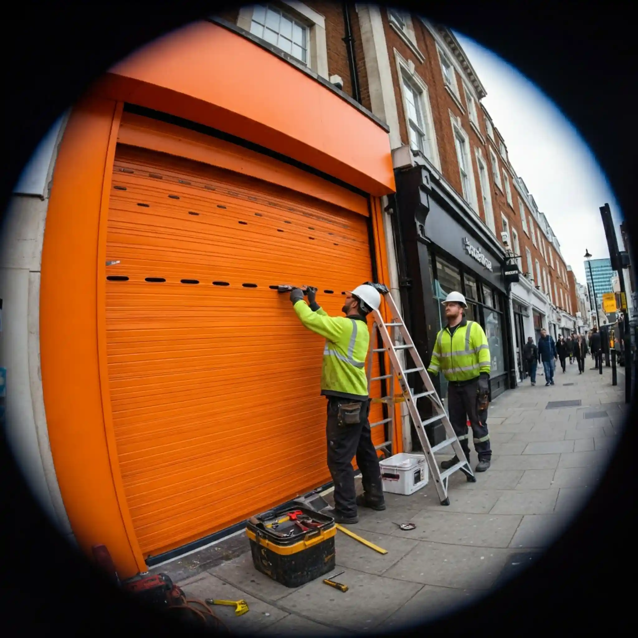 Modern roller shutter system undergoing expert repair by an Brentwood engineer